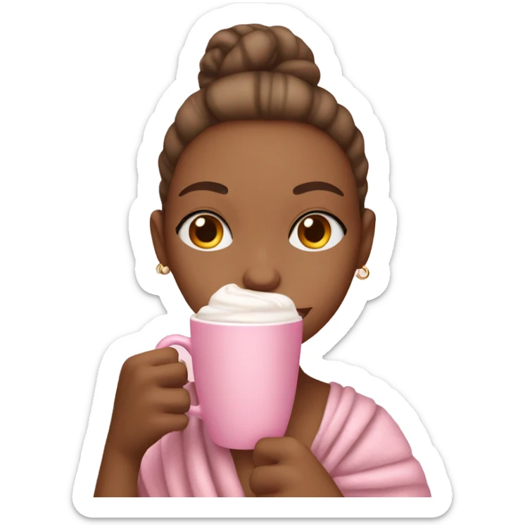 girl with a pastel pink towel sipping on a latte in a pink mug sticker