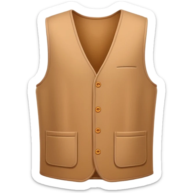 A 3D Apple-style emoji of a simple sleeveless vest (yelek), front view, minimal and clean design, soft fabric texture, neutral colors, cartoon-like and cute style sticker