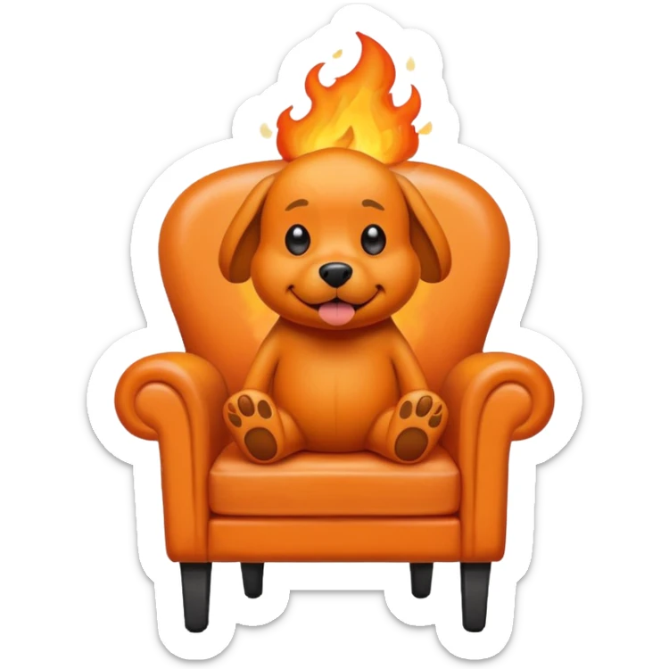 A cartoon orange dog on chair sitting in a house on fire and saying I'm fine sticker