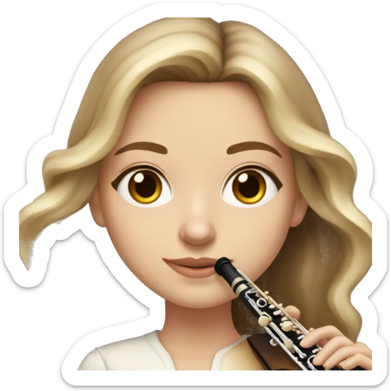 White girl with long voluminous brown hair with blonde highlights balayage who plays the flute sticker