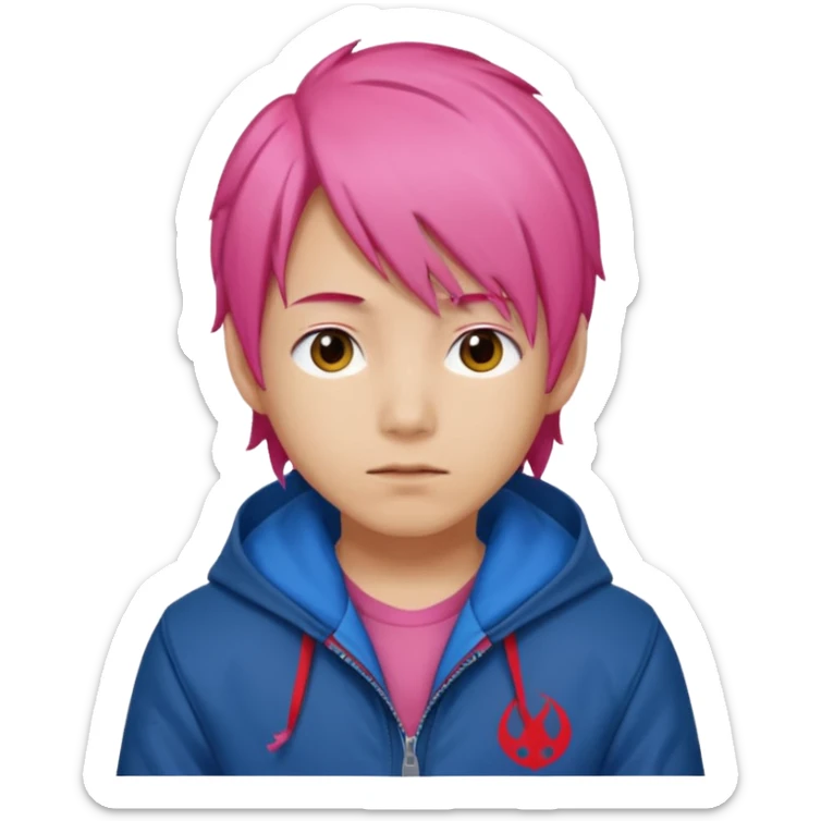 yuiji itadori jjk avec cheveux rose veste bleu capuche rouge sticker