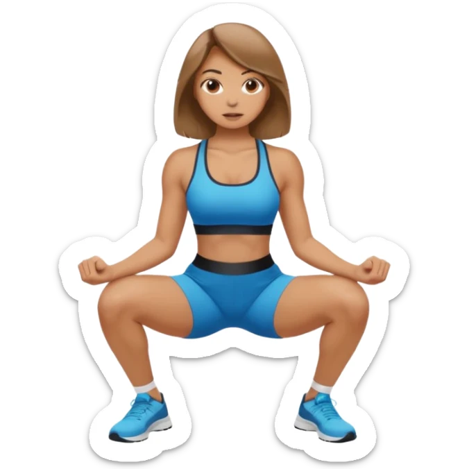 Beautiful woman with light brown shoulder length hair popping a squat without any weights sticker