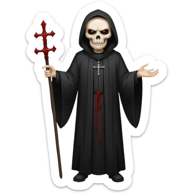 A preacher who's actually a demon.... but Noone knows it yet, in the style of your bleeding skull art. Dark gritty and menacing art style. full body sticker