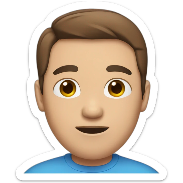 a human with brown hair, a blue shirt with two pink stripes on it black pants and eyes-closed and mouth straight sticker