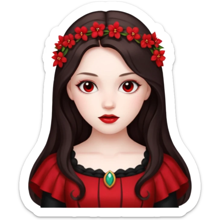 Persephone, Death Goddess from Rome Mythology with long dark brown hair, black and red outfit sticker