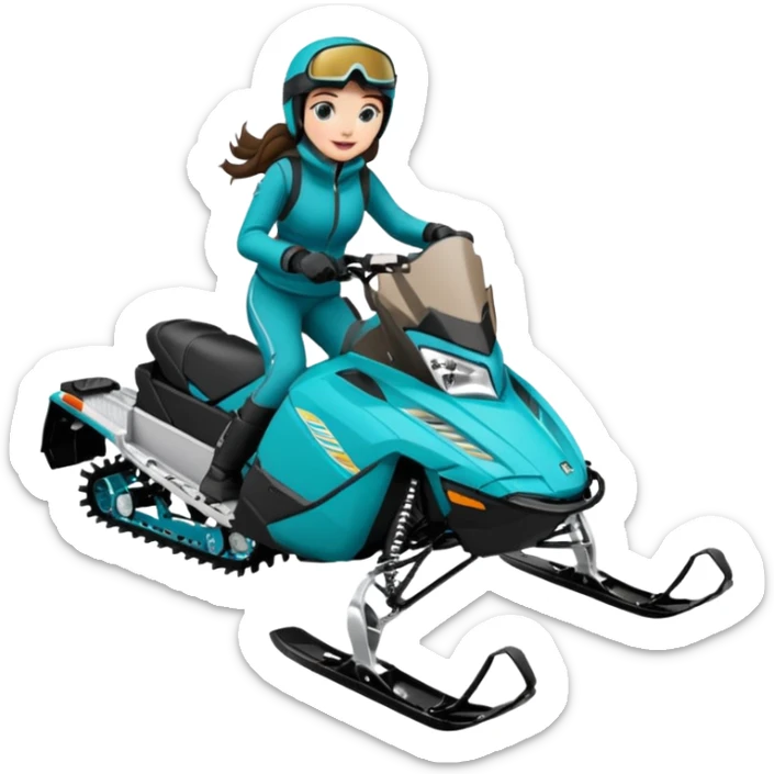 Can you create an emoji of a brunette girl on a teal polaris khaos 850 155 snowmobile with the skis up sticker