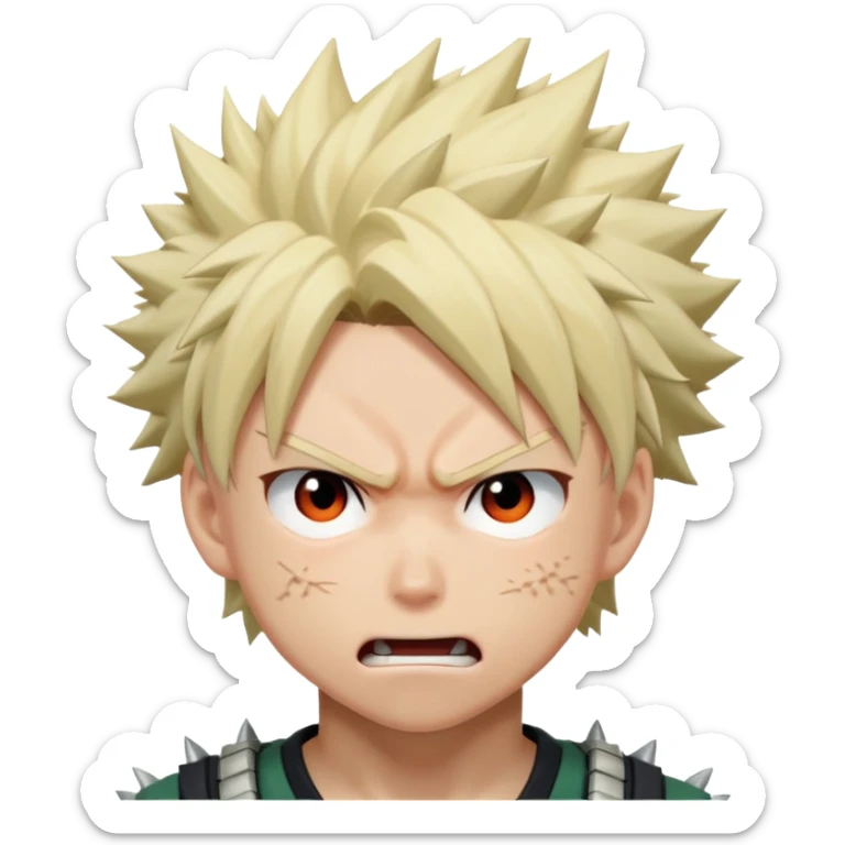 Bakugo Katsuki from My Hero Academia with spiky blonde hair and angry expression sticker