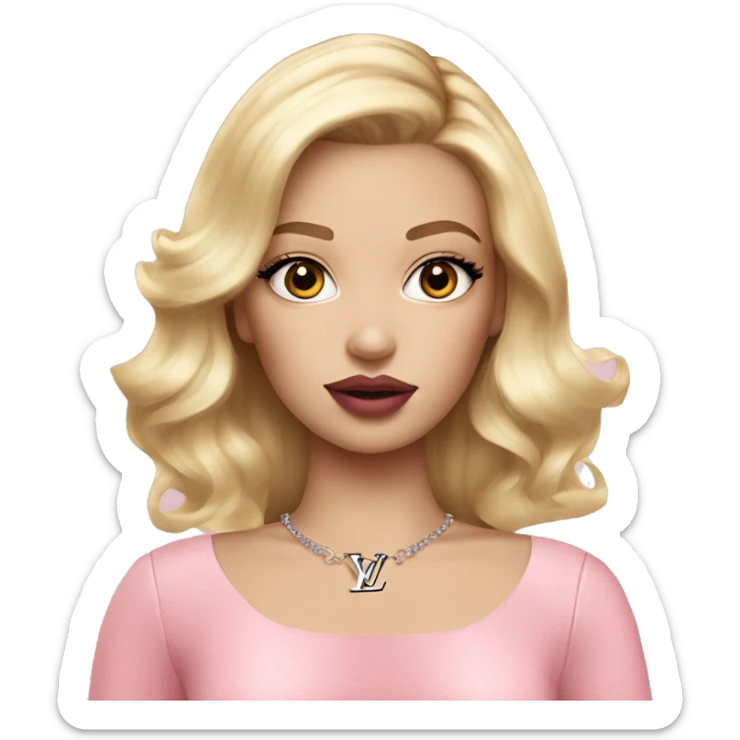 Blond girl with Eyelashes, makeup and Pink lipstick. With a louis vuitton bag sticker