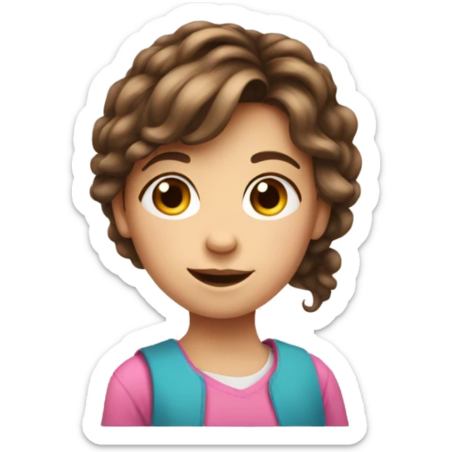 10 year old girl with brown hair and a pink scrunhy sticker