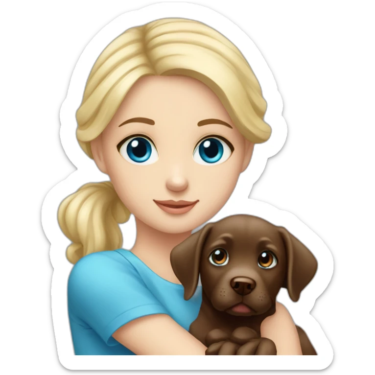 Blonde girl blue eyes with chocolate puppie labrador sticker
