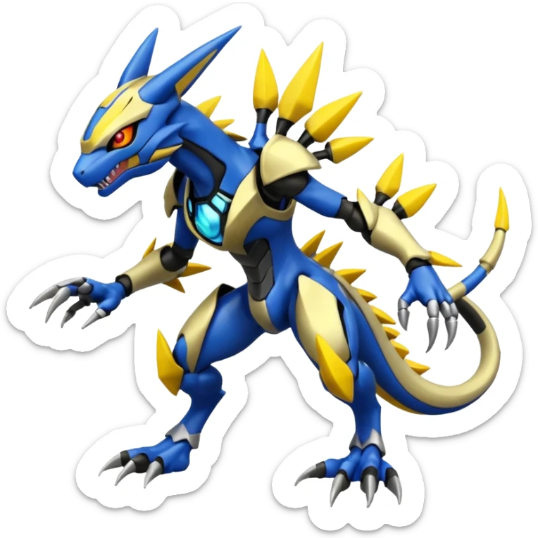 Modern Futuristic Cyber-Greymon-Greninja-Zeraora-Pokémon-Digimon-Fakémon-fusion-hybrid-creature sticker