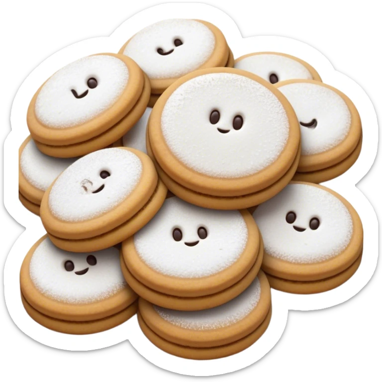 Ma'amoul Cinematic Realistic Ma'amoul Dessert Emoji, depicted as one or two delicate, date-filled cookies lightly dusted with powdered sugar, rendered with intricate textures and warm, inviting lighting. sticker