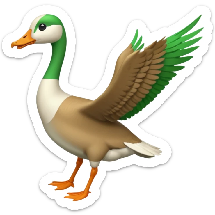 "Running goose emoji with long neck and two legs, all bright green #39C700. Wings folded tightly, no flapping or extra colors." sticker