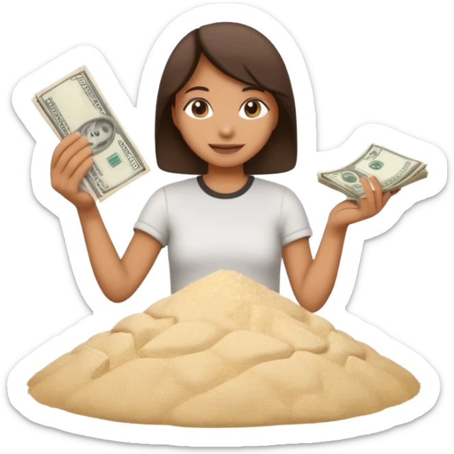 emoji holding money in hand next to pile of flour sticker
