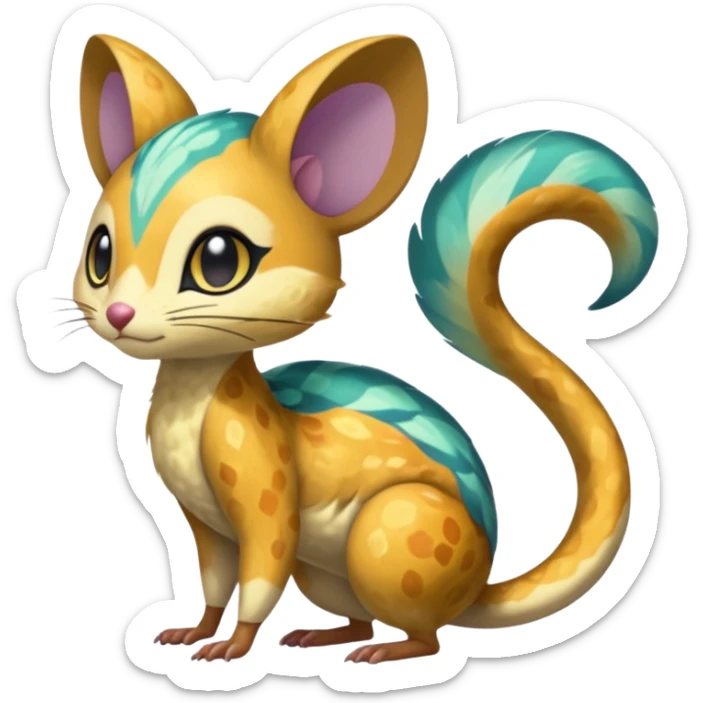 Shiny furry scaley Meloetta-Vernid-Trico-Gerbil-Genet-Pokémon-Fakémon-hybrid-fusion-creature sticker