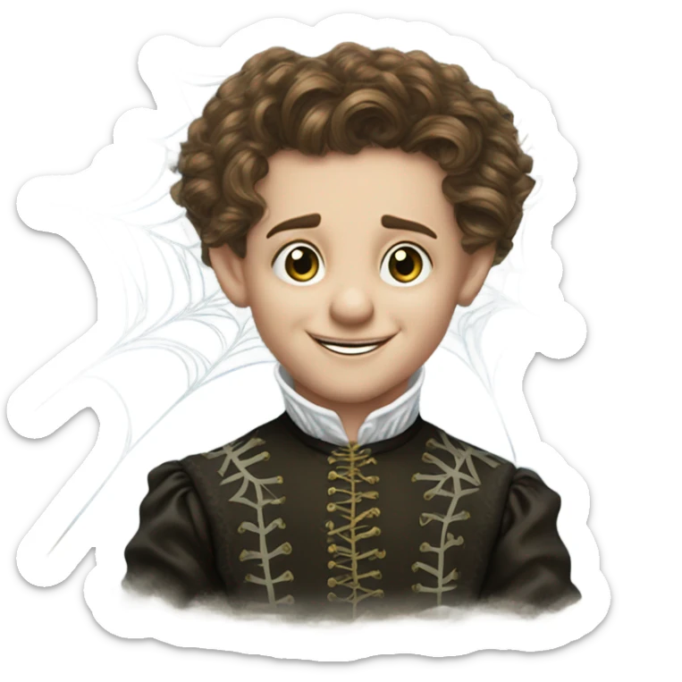 Tom Thumb whimsical fairytale boy and thistledown doublet shirt made of spider web sticker