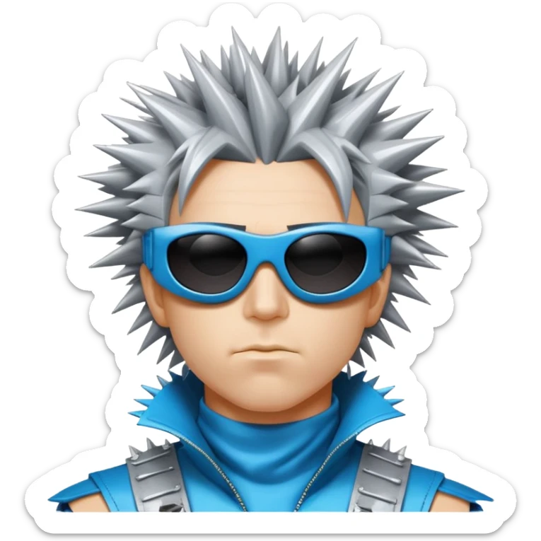cyber y2k guy with spiky hair, futuristic sunglasses, and duct tape across his mouth sticker