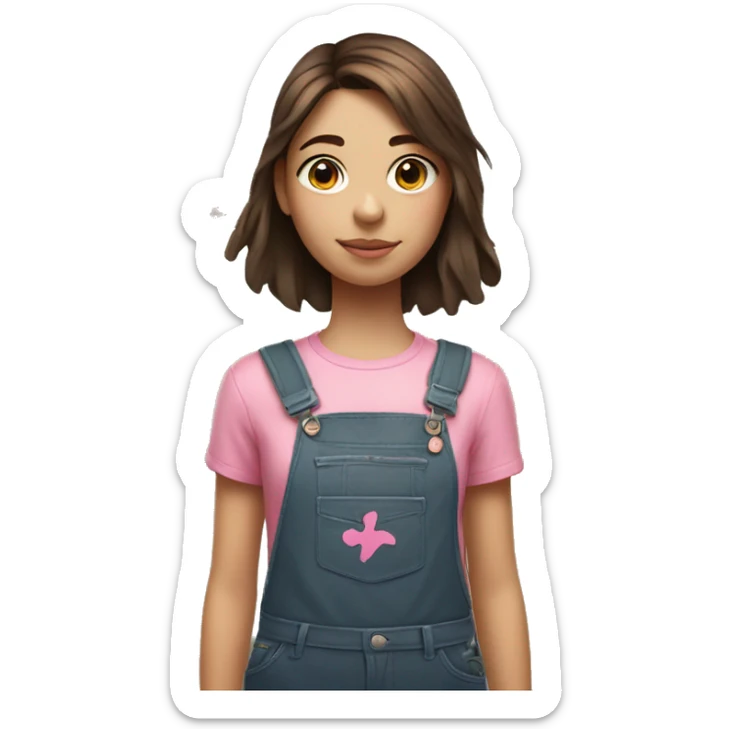 a girl who lives in brixton with medium length brown hair, with a line of pink streak through it, who is standing with a frog on her shoulder sticker