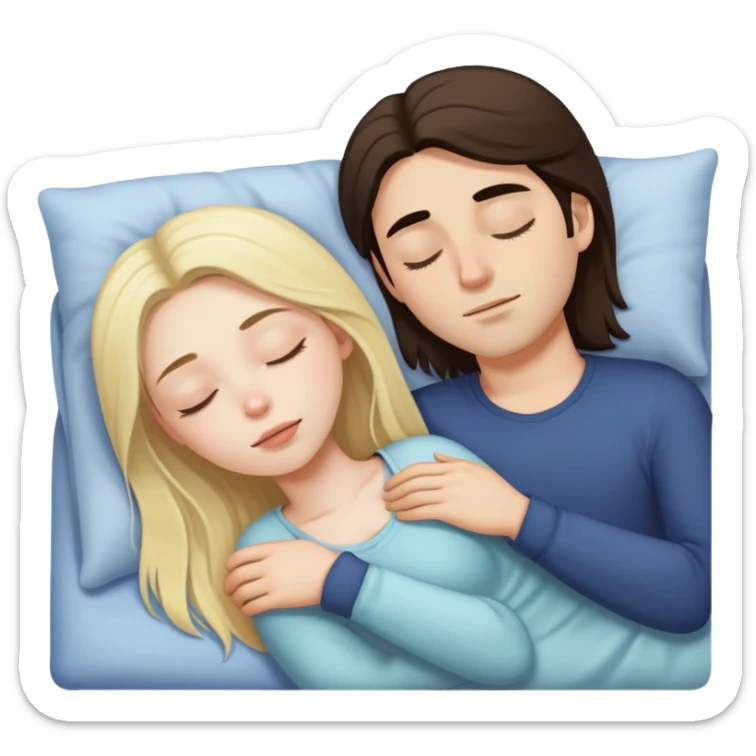 girl with long dark brown hair and pale skin sleeping with a blonde man sticker