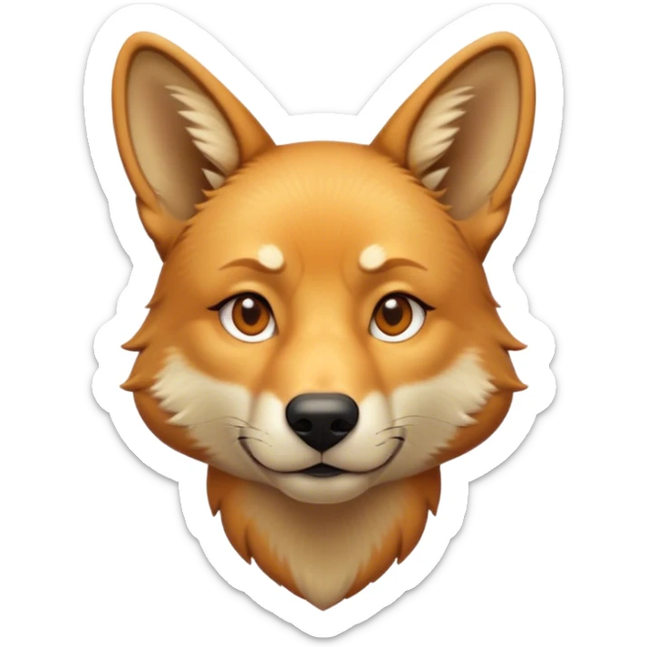 Cinematic Noble Dingo Portrait Emoji, Poised and regal, with a lean, agile build and a short, sandy-tawny fur that speaks of the wild outback, deep-set soulful amber eyes and alert ears, Simplified yet sharp and sophisticated features, highly detailed, glowing with a soft, dignified glow, high shine, intelligent and resourceful, stylized with an air of untamed elegance, focused and attentive, soft glowing outline, capturing the essence of a watchful and confident wild canine, so majestic it feels as though it could trot out of the screen with effortless authority! sticker