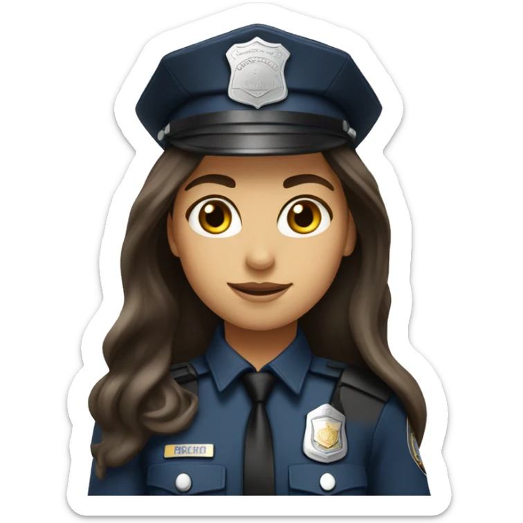 Brunette Long Hair Girl Police Officer  sticker