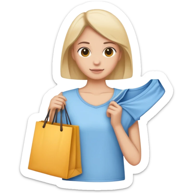 person shopping for clothes, holding a shirt or dress, representing clothes shopping sticker