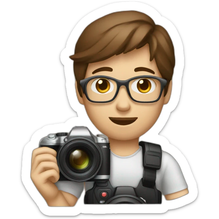 photographer with brown hair and an x100v camera sticker