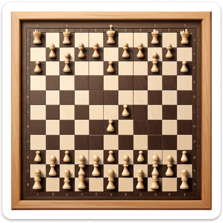 traditional chess board with a wooden border surrounding the 8x8 grid of alternating black and white squares, no chess pieces, top-down view sticker