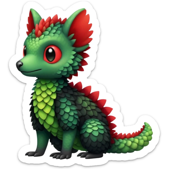 Kawaii Cute Edgy Black Green Red fluffy scaly Trico-animal-creature full body sticker
