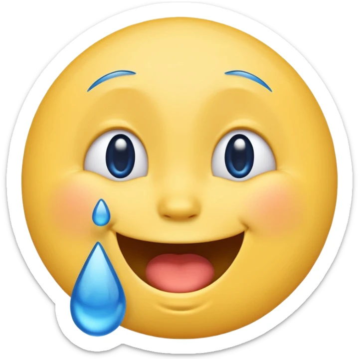 Emoji, yellow round laughing face, blue tears of joy on it. 2 big blue tears on each of the 2 cheeks sticker