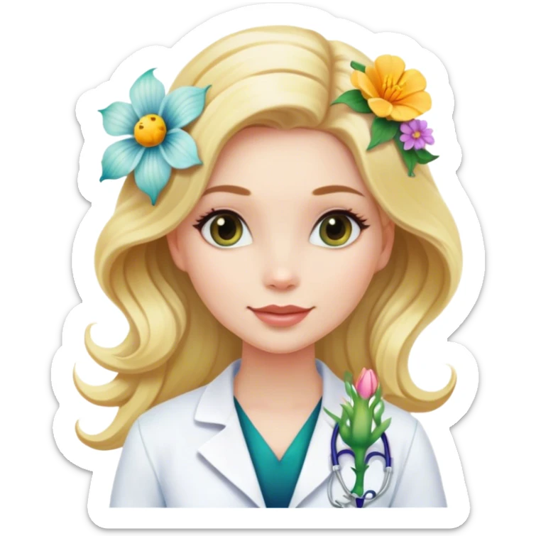 Mermaid blonde female doctor with a flower In her Hair  sticker
