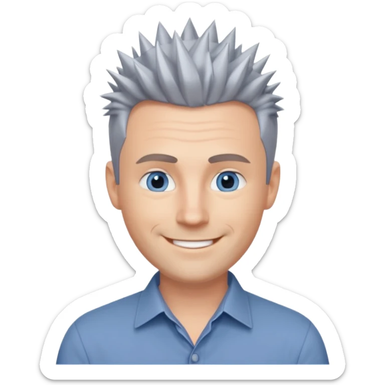 40 yr old white man short spike hair grey dress shirt blue eyes sticker