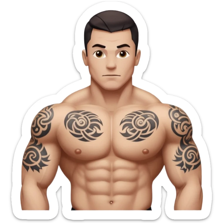 tattoo man, white skintone, more highlight the tattoo, body builder, tatto on fully chest, more tattoos on the body, more visible tattoo, big tattos. sticker