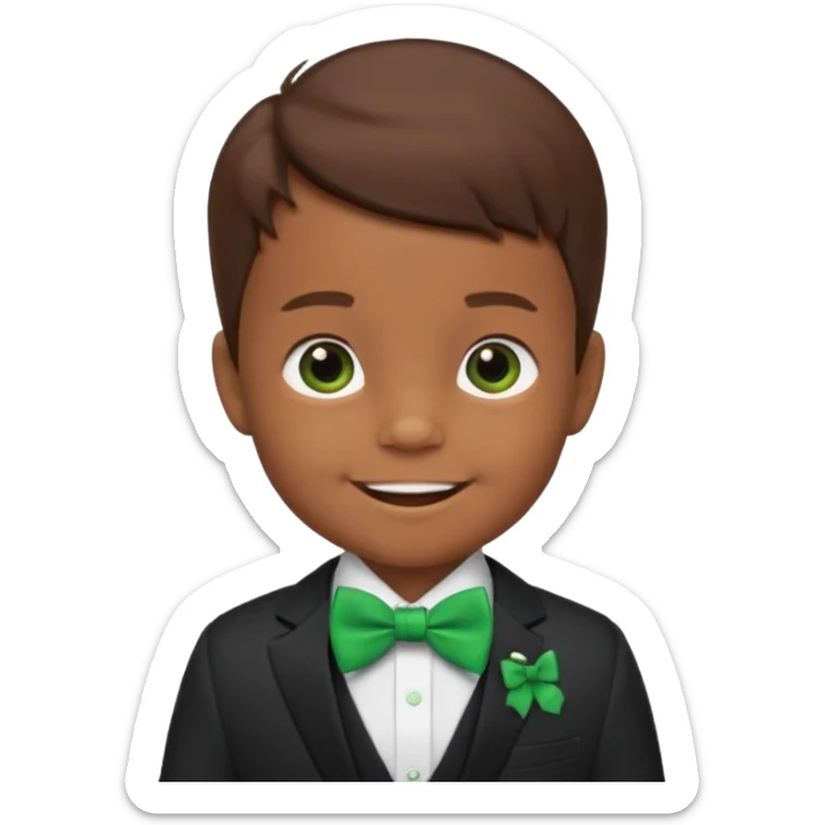 baby, boy, brown hair in suit, with green bow, smile sticker