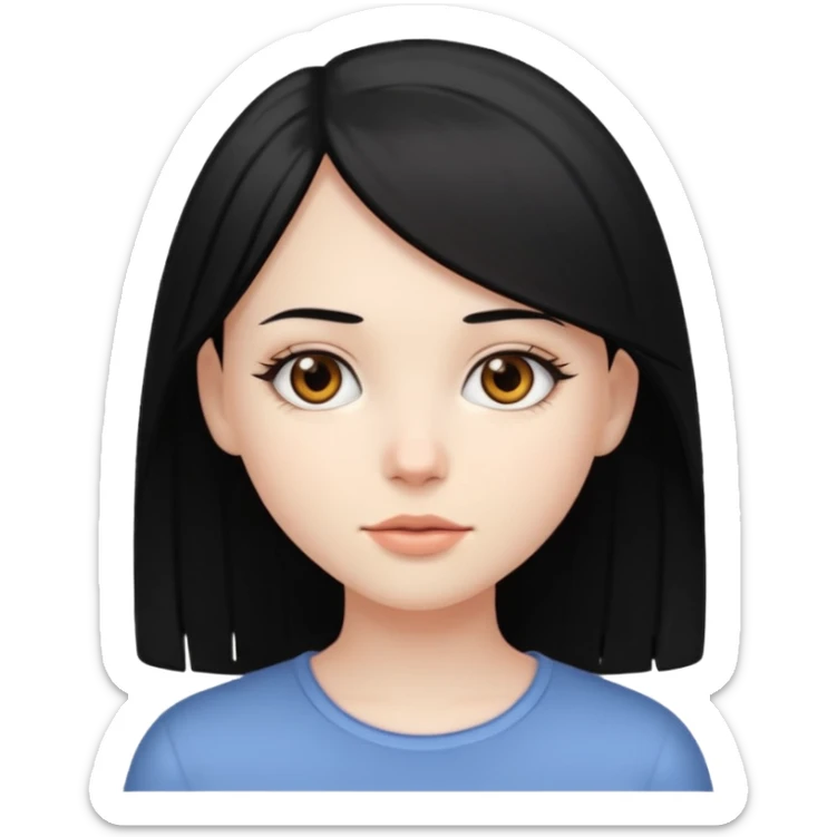 pale girl with black straight hair, brown eyes sticker