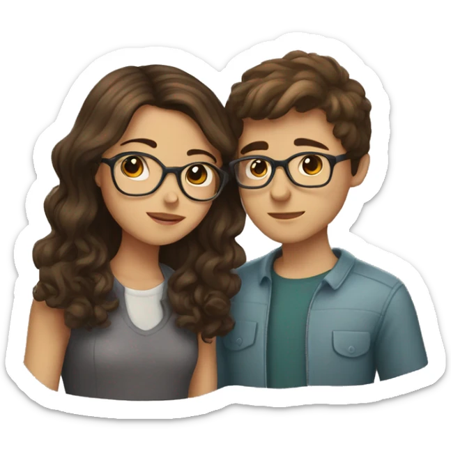 girl with brown hair kissing boy with brown hair and glasses sticker