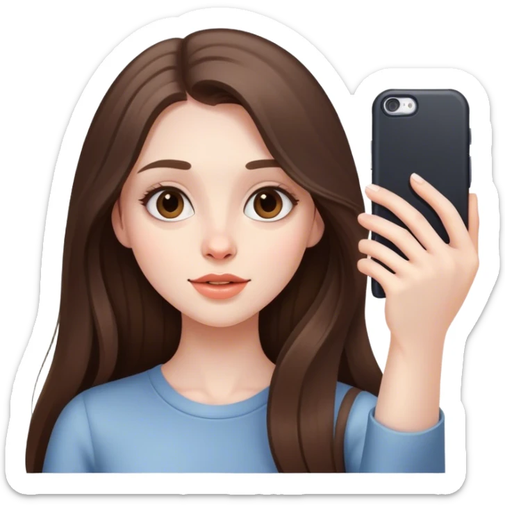  beautiful pale brunette girl with long hair taking selfie  sticker