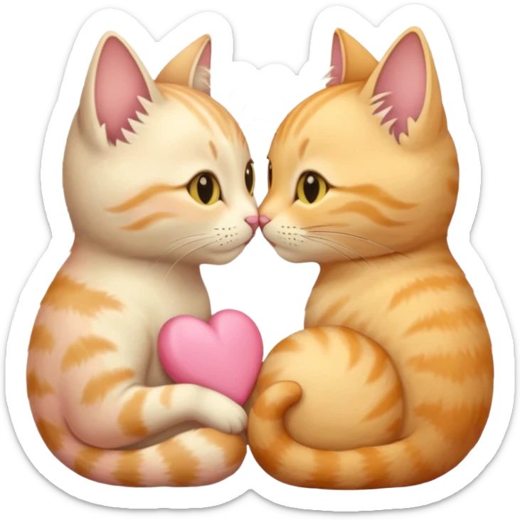 Two cats “nose to nose” + a small heart between them in soft pink, beige and yellow pastel colors sticker