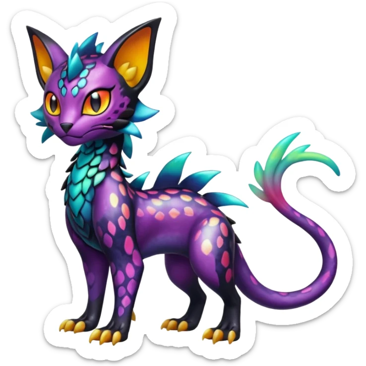 Spooky Colorful Scaley Shiny Liepard-Noivern-Litten-Sprigatito-Pokémon-fusion-creature (full body) sticker