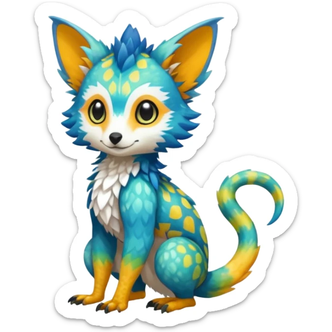 Colorful tropical exotic cute cool beautiful shiny beautiful fantasy-Trico-Cacomistle-oncilla-animal-Fakémon-hybrid-fursona (full body) sticker