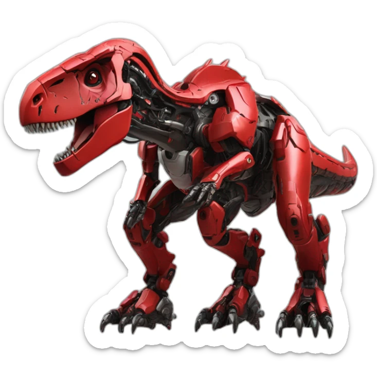 Tyrannosaurus red Mech Warrior，full body，upward view，cyberpunk style sticker