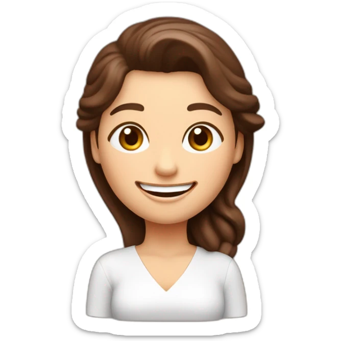 Una mujer ceramista con pelo color chocolate de largo medio, piel blanca, gran sonrisa sosteniendo un cuenco en una mano y una torneta en la otra. Tiene un hermoso delantal.en sticker