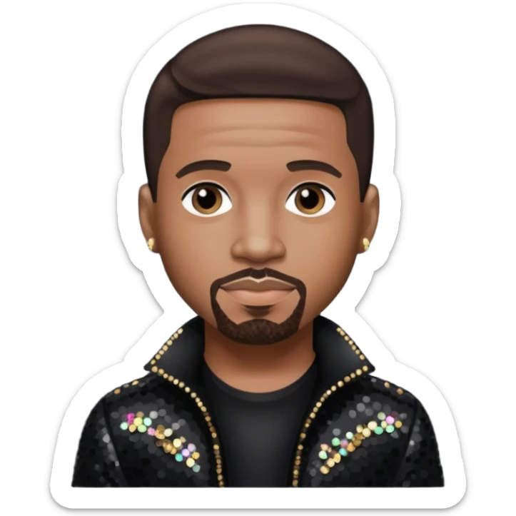  Stevie J, Record Producer with dark brown hair, black sequin outfit sticker