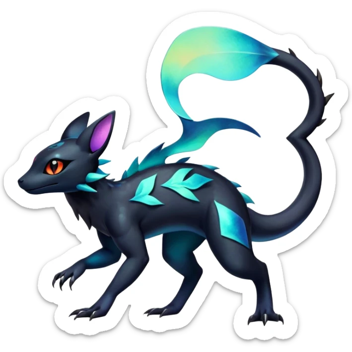 Colorful Iridescent Exotic Salandit-Aurorus-Umbreon-Fakémon-hybrid-creature (full body)  sticker