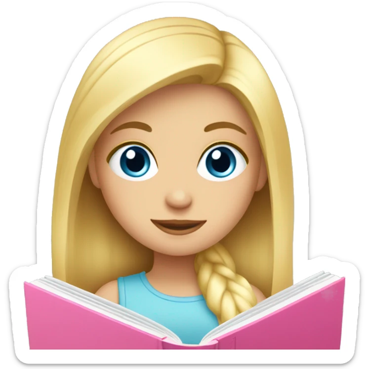 blonde hair blue eyed girl reading pink book sticker
