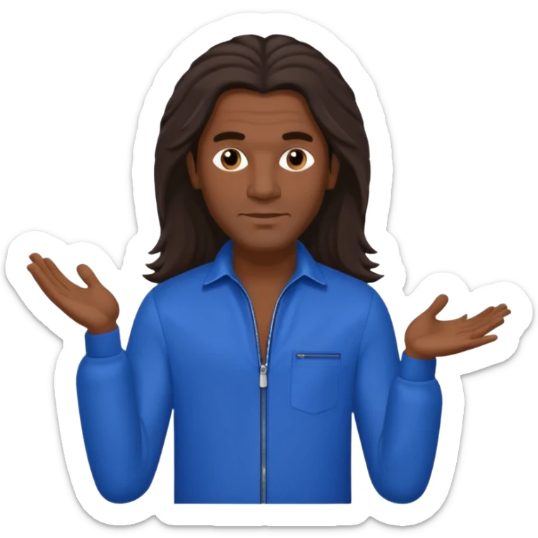 Fabrice Morvan, French Singer (b.1966) with dark skin, long brown hair, blue outfit sticker