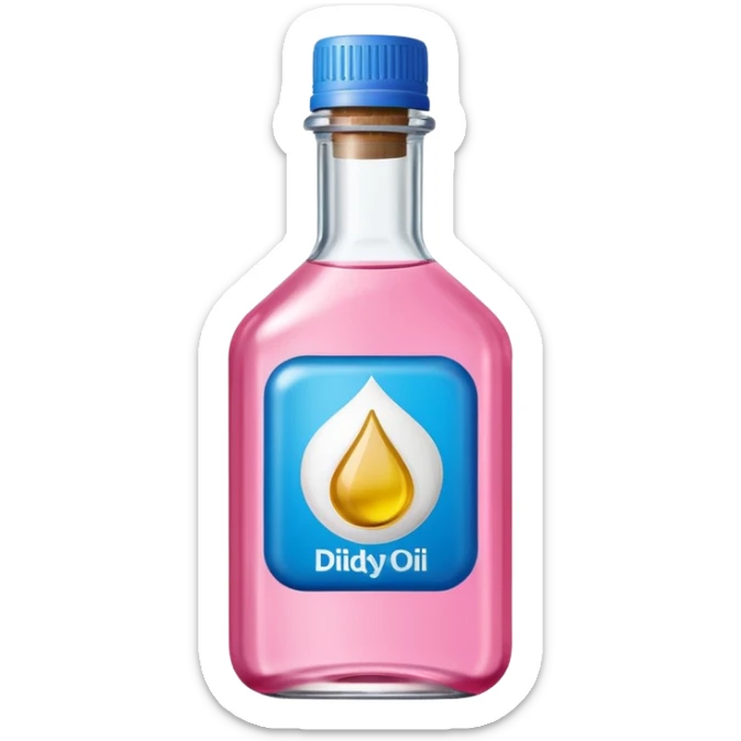 bottle of oil blue top pink outside with logo that says Diddys Oil sticker