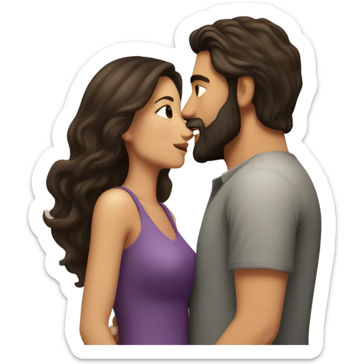 Brunette man with beard kissing brunette woman with long hair sticker