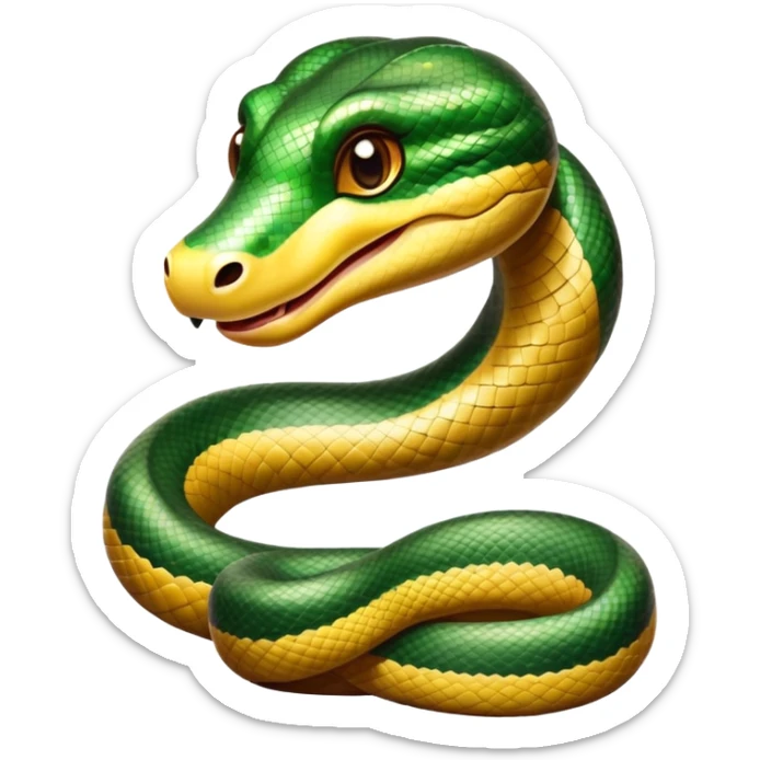cinematic-cute-anaconda-portrait-emoji,-head-tilted-playfully-and-inquisitively,-with-a-sleek,-shimmering-body-adorned-with-detailed-scale-sriped patterns-and-round,-sparkling-eyes-full-of-wonder,-simplified-yet-irresistibly-adorable-features sticker
