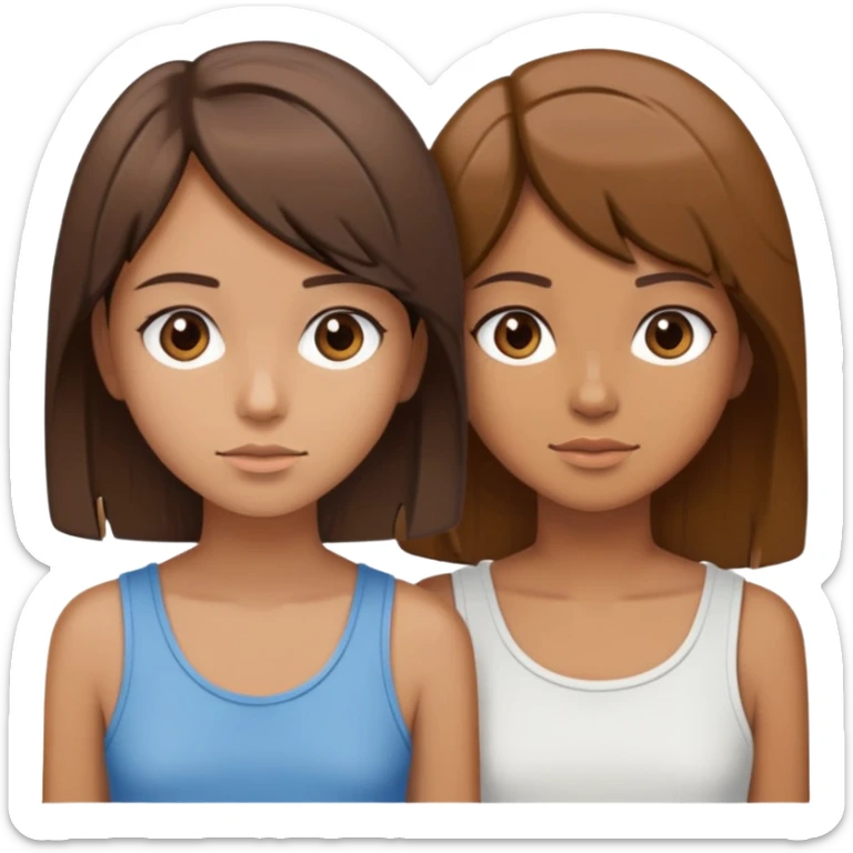 two girls, one with short, choppy, layered brown hair, tan skin; the other with straight brown hair to the shoulders, tan skin sticker